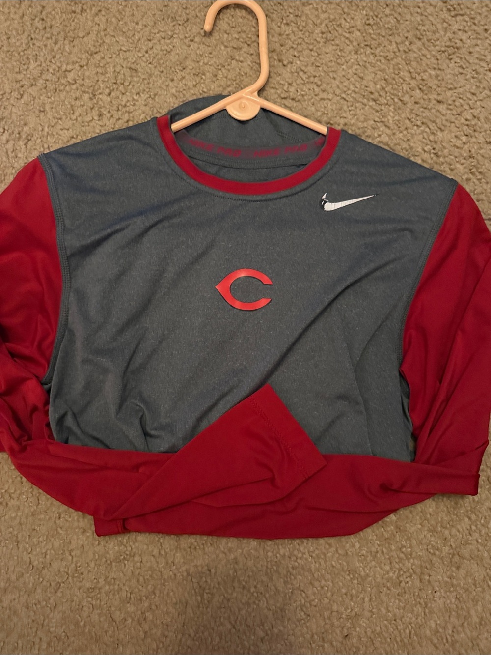 Cincinnati Reds Nike Pro Men’s Gray & Red Long-Sleeve Athletic Top